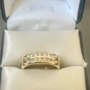 Wedding band - chunky yellow gold with channel set diamonds